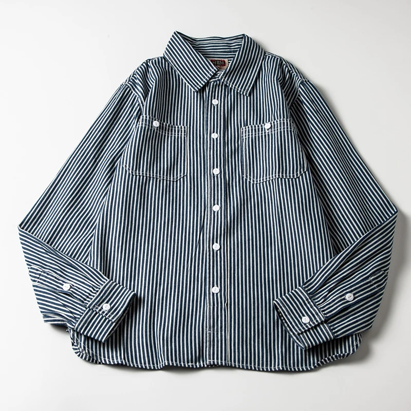 American Style Men's Casual Long Sleeve Striped Shirt Loose Fit Workwear Jacket Youth Trend Spring Autumn Seasonal Wear