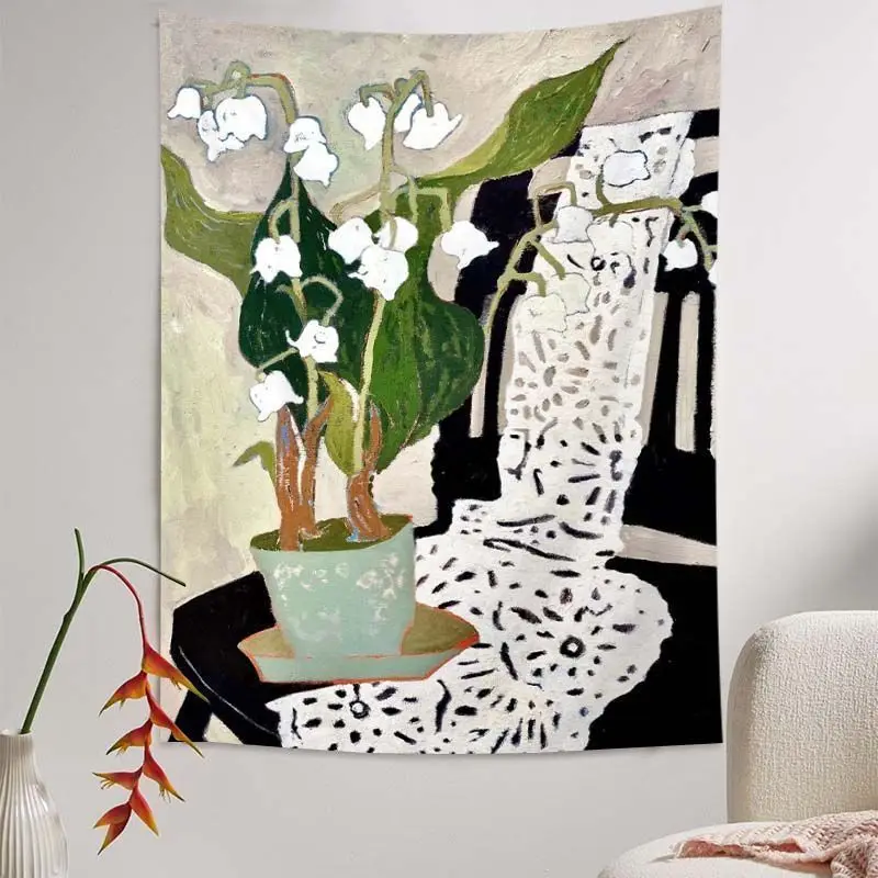 VIKAMA Art Oil Painting Tropical Green Plant Tapestry for Bedroom, Wall Hanging, Wall Decor, Home Decoration, Backdrop tapestry