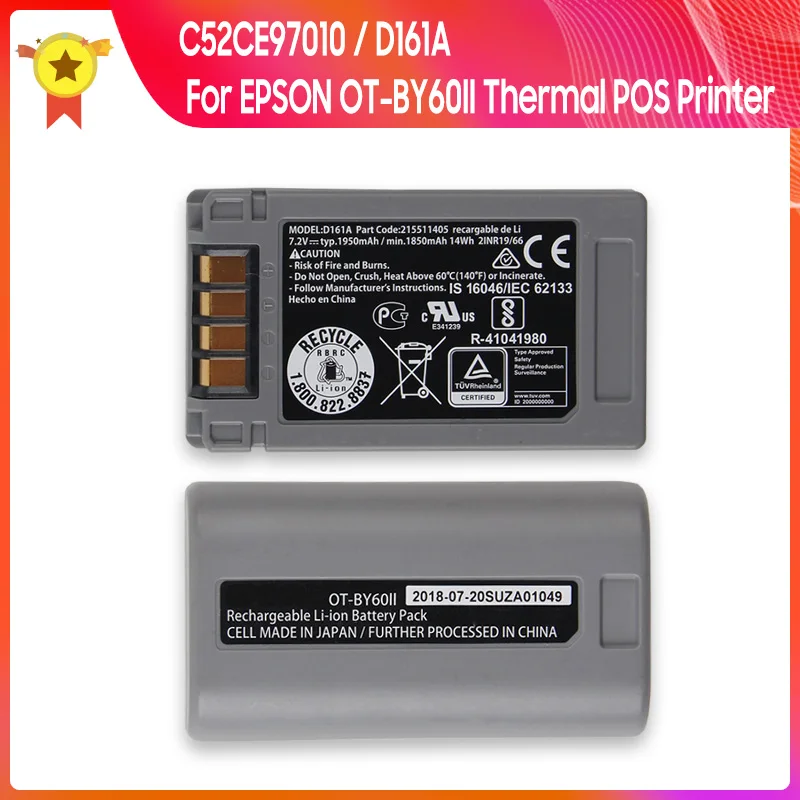 

Сменный аккумулятор C52CE97010 1950 мАч для EPSON OT-BY60II D161A, термопринтер POS, высококачественные аккумуляторы