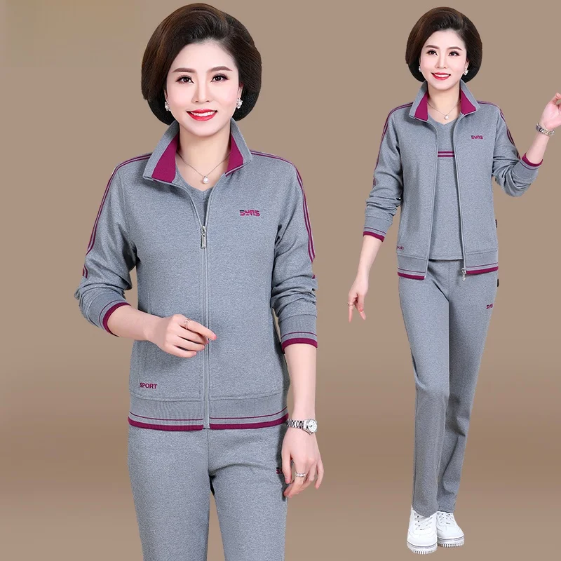 

Faionable Autumn Outfit Set Casual Stand Collar Tee Piece Women's Midlife Mom Sportswear Loose Fit Long Pants