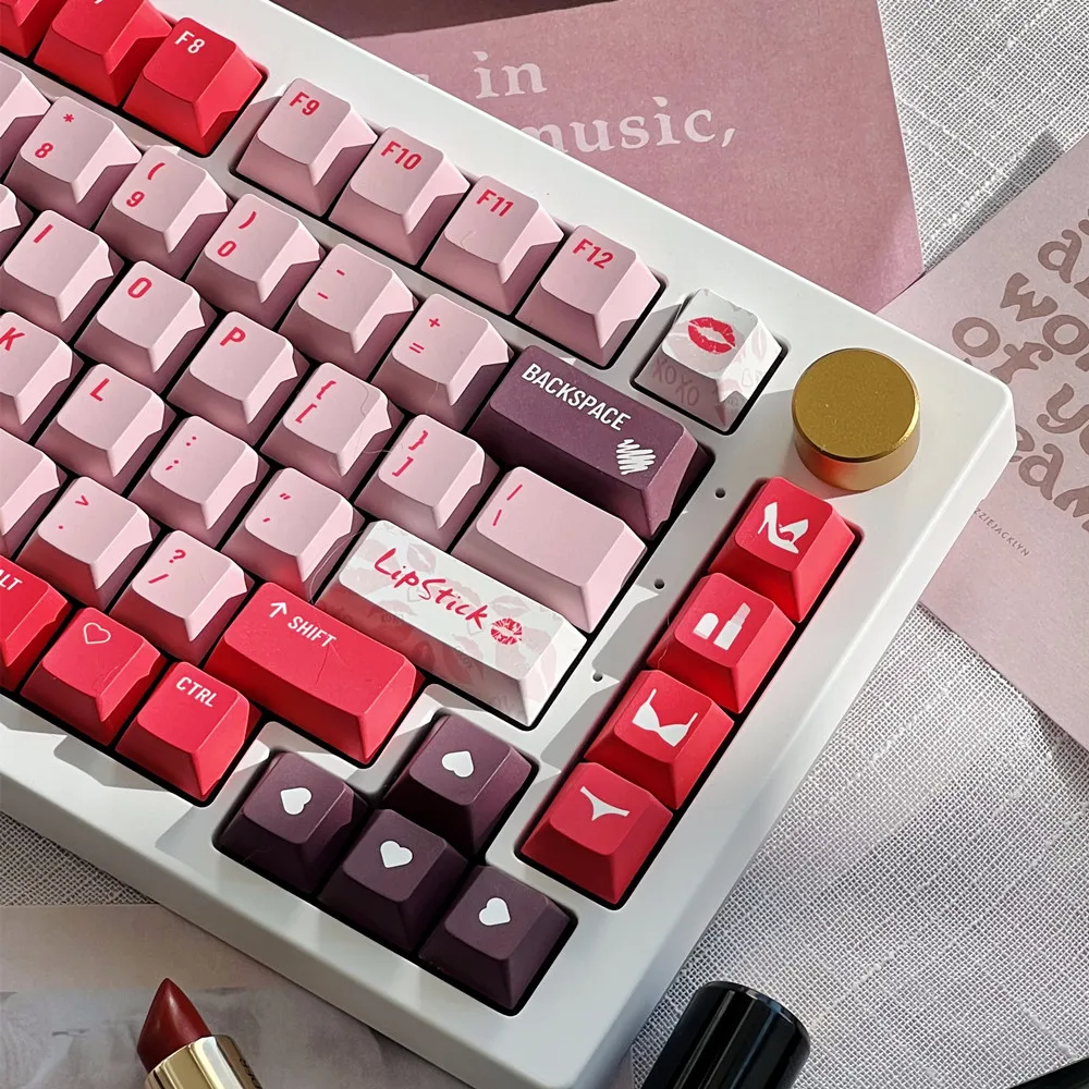 

Valentine Keycap Lipstick Theme Cherry Profile DYE Sublimation PBT 140 Keys/Sets For GH60 GK61 RK84 87 104 Mechanical Keyboard