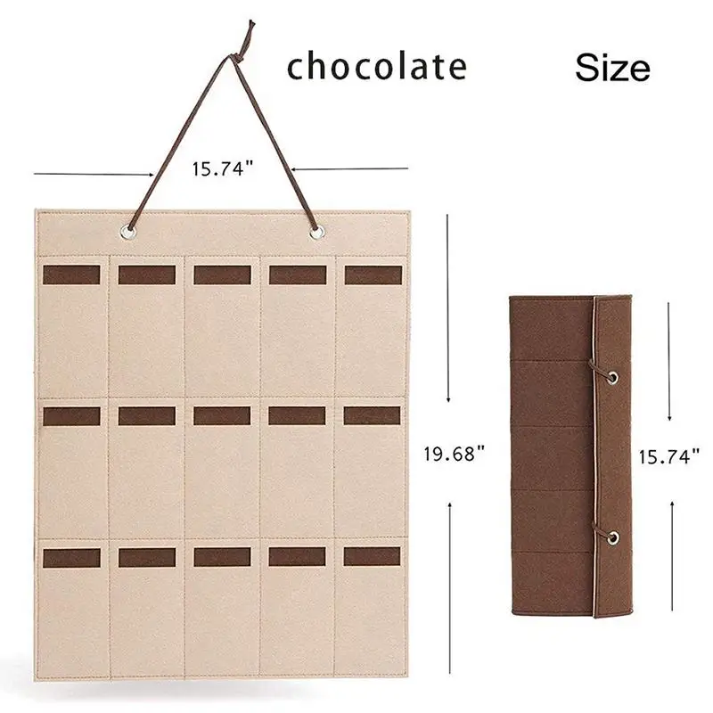 Felt Hanging Eyeglass Sunglasses Organizer 15 Slots Sturdy Leather Strap for Home Closet Door Wall Storage Use