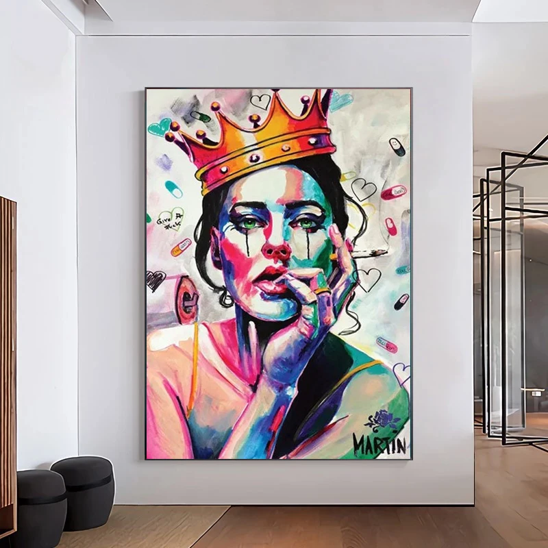 

Modern Graffiti Art The Queen of Woman Smoking Martin Print Portrait Pictures and Canvas Painting Posters for Living Room Decor