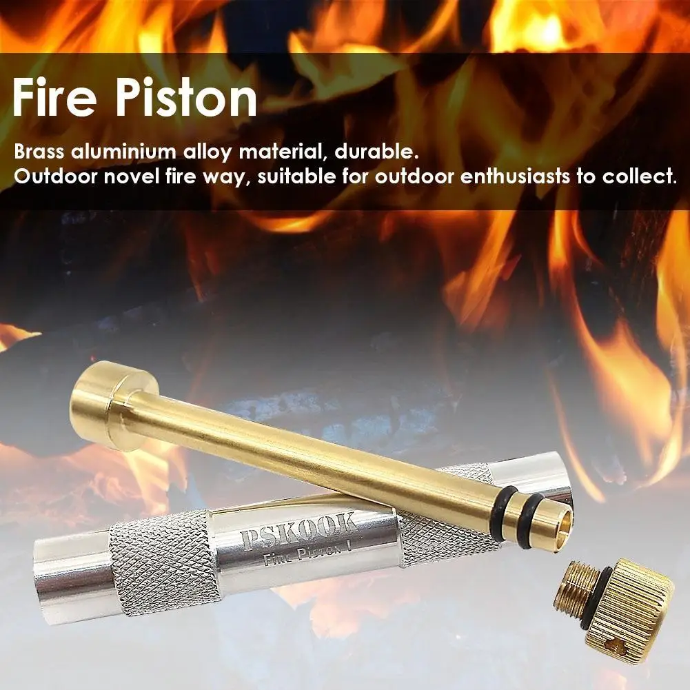 Brass Camping Fire Tube Portable Ignited Piston Firearm Useful Air Compression Fire Tube Survival Heating Tool for Outdoor