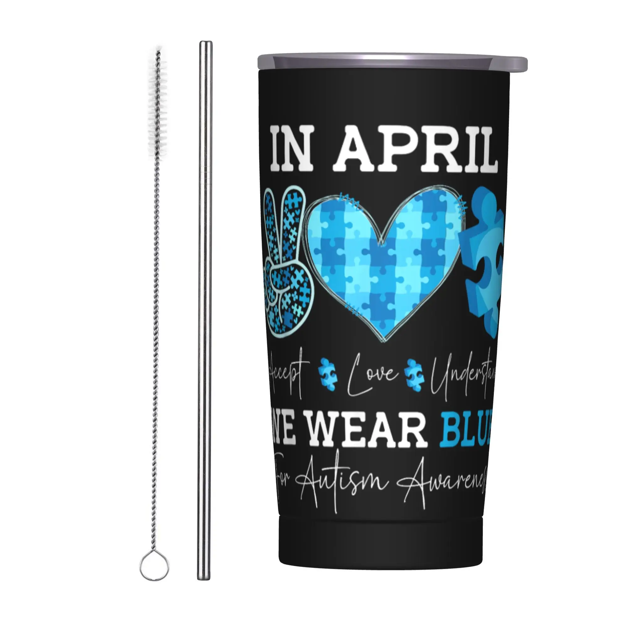 Stainless Steel Tumbler In April We Wear Blue Autism Awareness Coffee Mug  Portable Cold and Hot Car Mugs Travelist Water Bottle