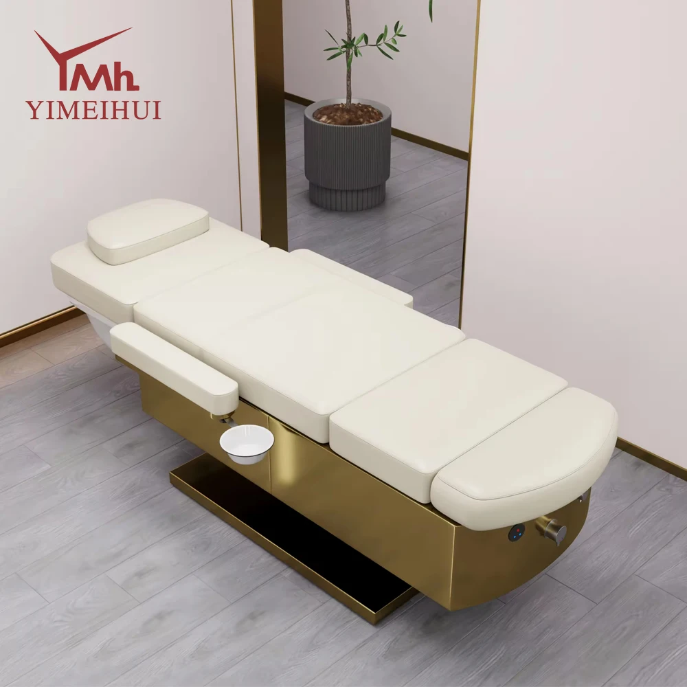 سرير تجميل متعدد الوظائف للعناية بالوجه، سرير تجميل قابل للتعديل كهربائيًا، سرير تدليك فروة الرأس مع حوض باديكير