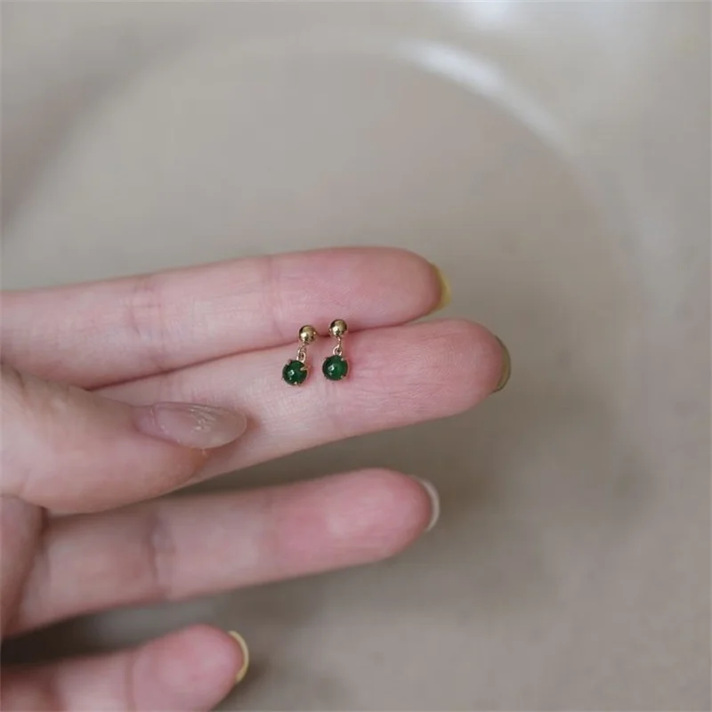 925 Sterling Silver Plating 14K Gold Vintage Green Bead Pendant Earrings for Women Party Wedding Silver Earrings Fine Jewelry Gi