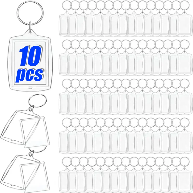 1-10pcs Transparent Photo Frame Keychain Tassels Snap-In Custom Insert Photo Acrylic Blank Keyring Clear Blank Picture Pendant