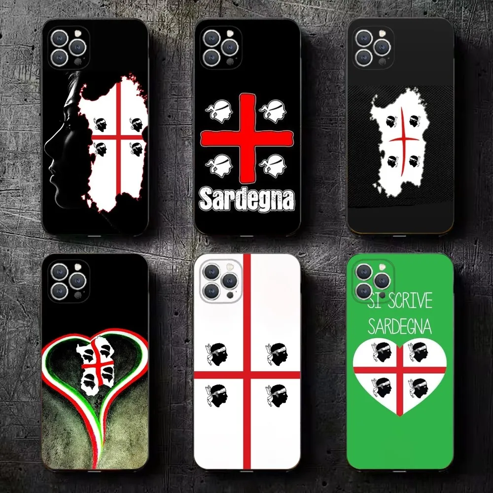 

Flag of Sardinia Phone Case For iPhone 16,15,14,13,12,11,Plus,Pro Max,XS,X,XR,SE,Mini,8,7 Soft Silicone Black Cover