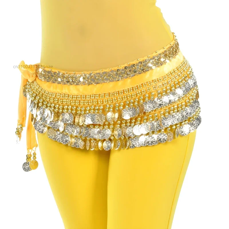 248 スパンコール付きベリーダンスウエストチェーン、練習用ベリーダンスウエストベルト、ウエストアクセサリー、ウエストスカーフ、ダンススポーツ