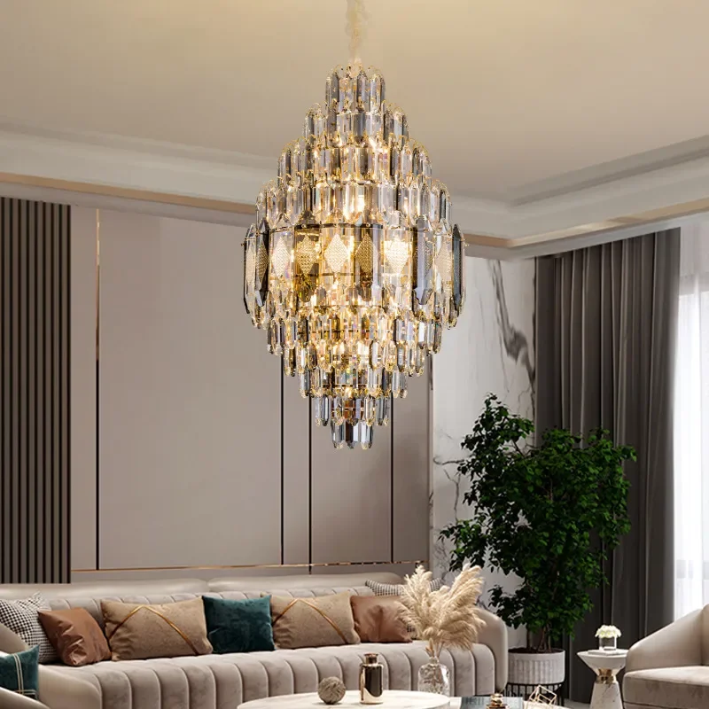for Duplex Building Living Room Large Chandelier Luxury Crystal Villa Middle Floor Hall Light High Jump Hollow Staircase