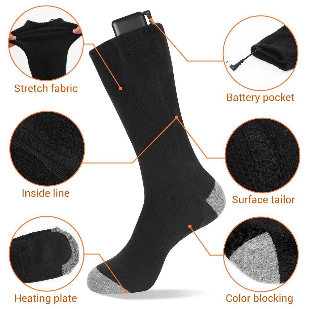 Heated Socks Winter  65℃ Electric Thermal Heated Foot Warmer Snowmobile Skiing Sock Outdoor Sport Thermal Heated Socks Men Women