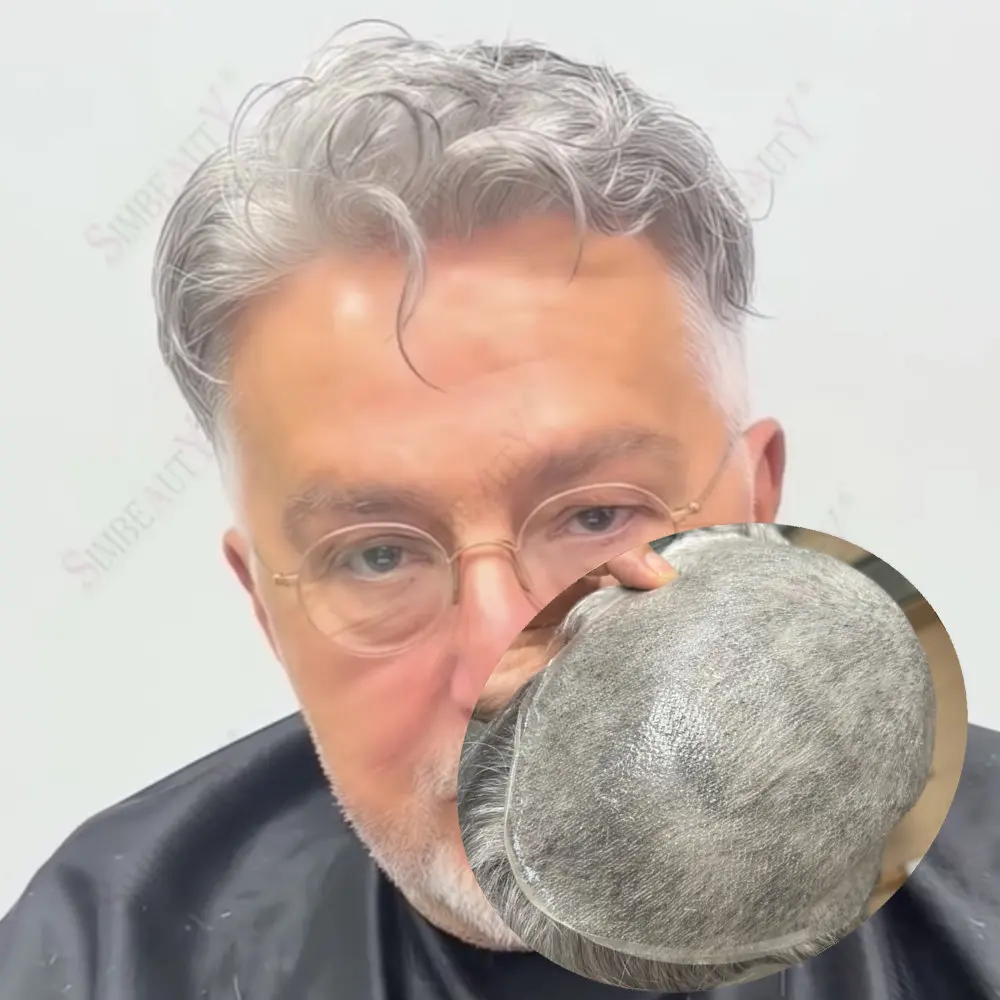 

Необнаружимая ультратонкая кожа 0,02-0,03 мм, микрокожа, человеческие волосы, мужской парик, естественная линия волос, система капиллярного протеза, плотность 90%