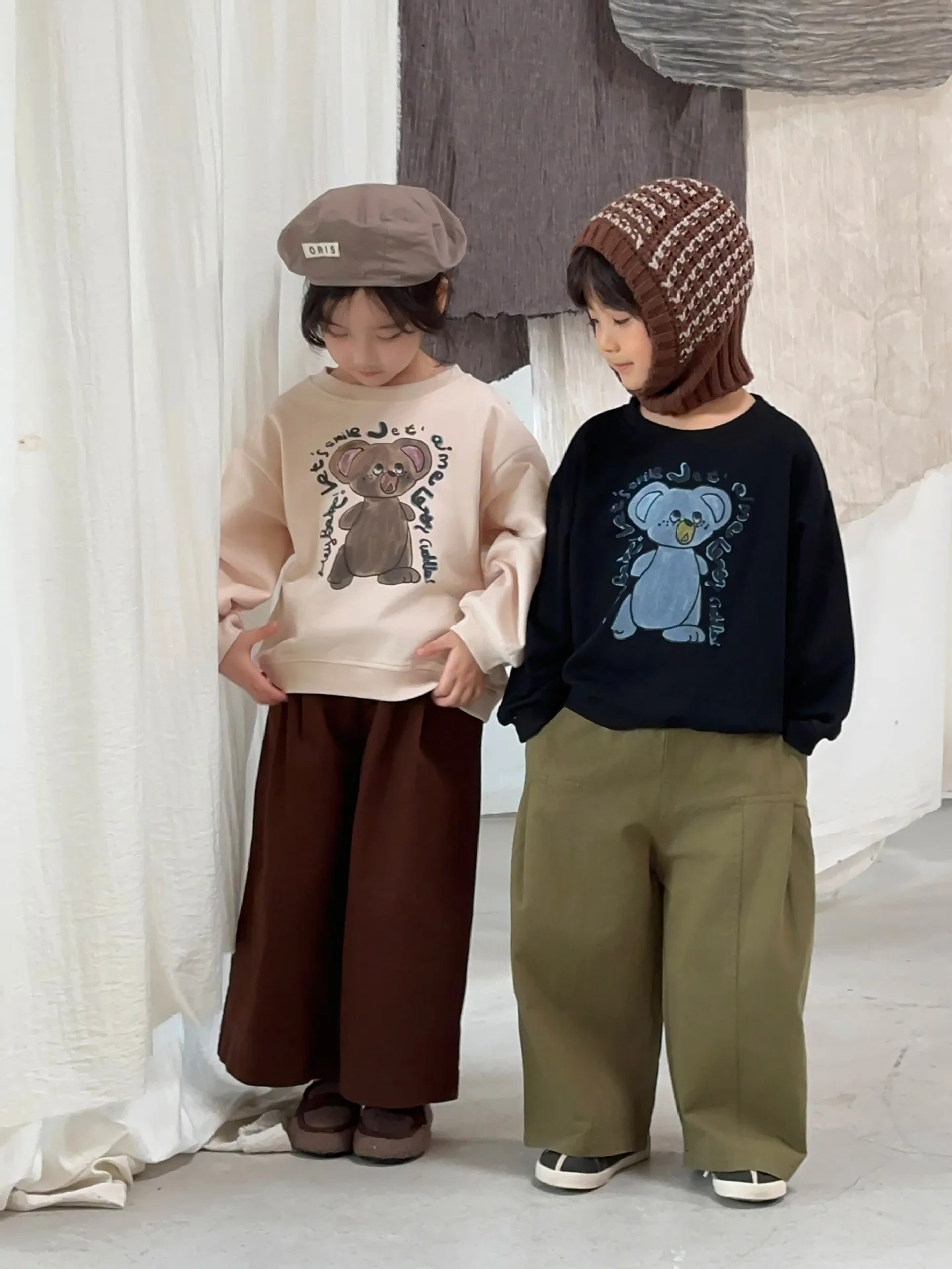 

2024 Autumn New Children Cartoon Casual Sweatshirt Cotton Boys Girls Cute Bear Print Pullover Kids Versatile Long Sleeve Tops