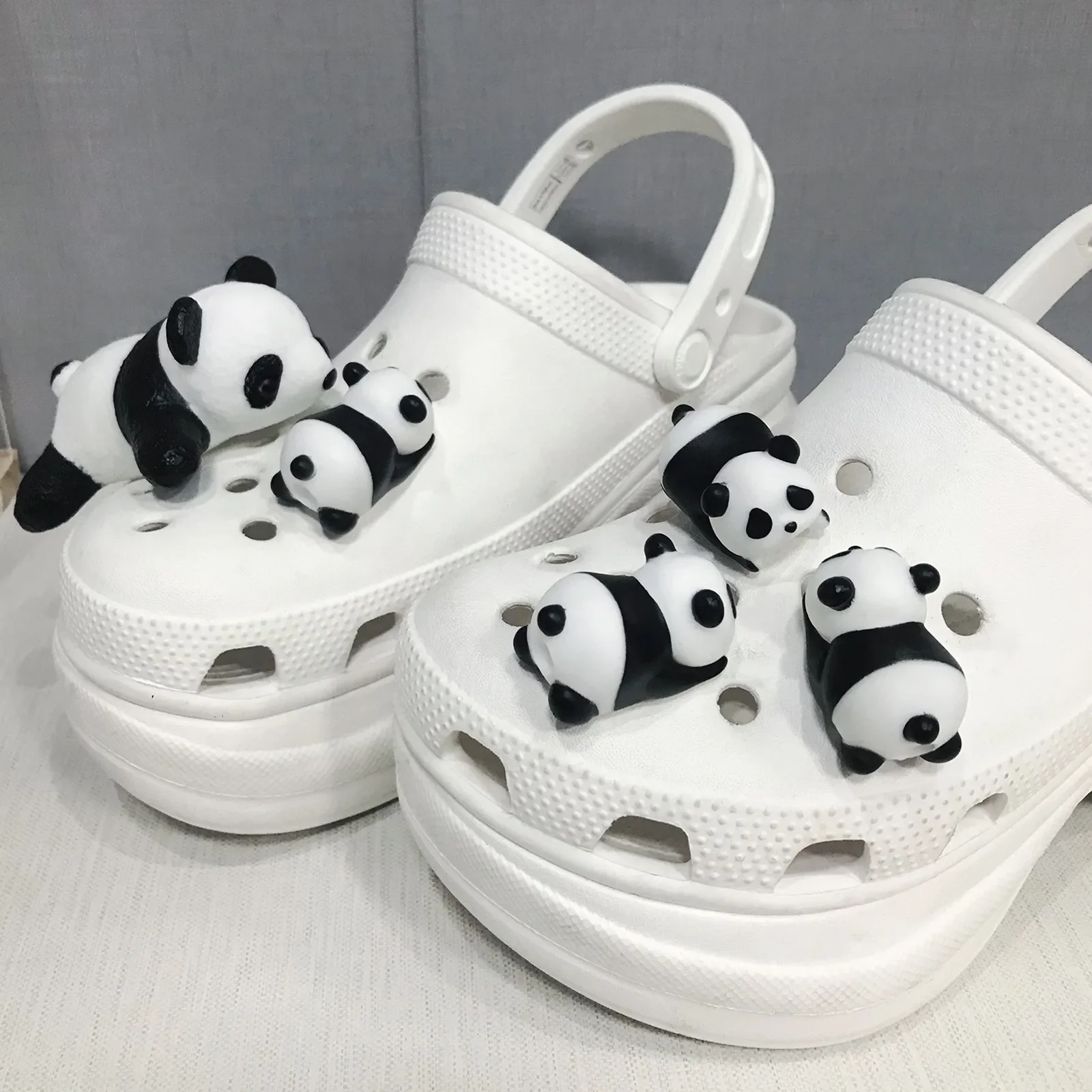 1Pcs Cute Panda Baby Shoe Charms Lovely Cartoon Stereoscopic Sandals Decorations Children DIY Slipper Hole Shoes Accessories New