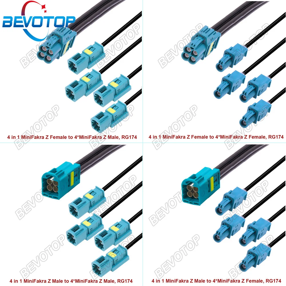 BEVOTOP RSBG Type 4-in-1 MINI FAKRA to 4 Mini FAKRA Male/Female connector RG174 coaxial cable 50 Ohm High Quality