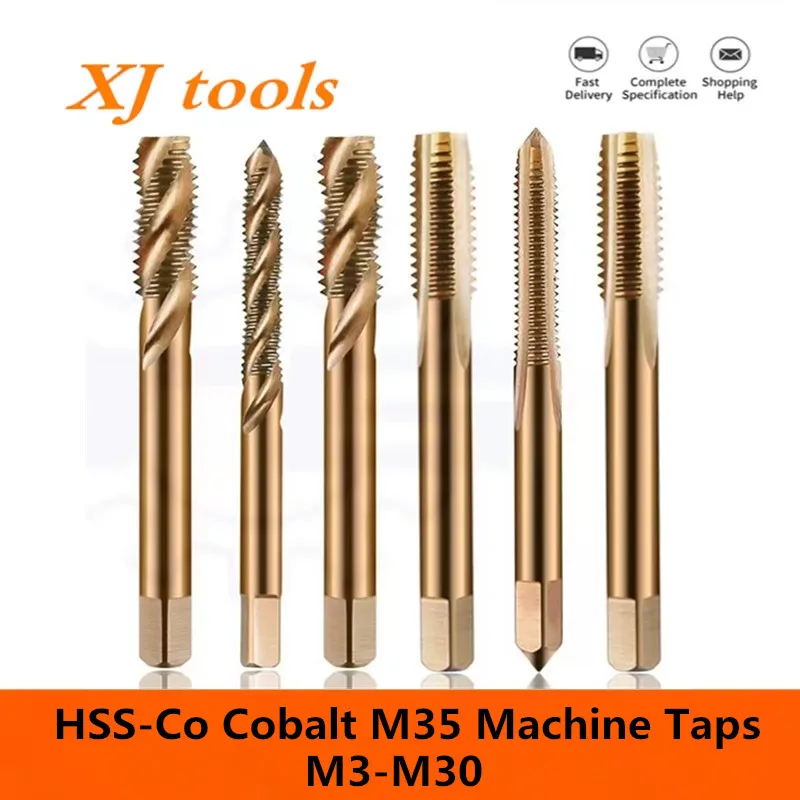 New M3-M30 M8 M20 HSS-Co Cobalt M35 Machine Sprial Flutes Taps Metric Screw Tap Straight groove Right Hand Thread Plug Tap Drill