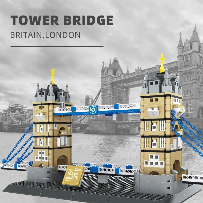 Creatieve Groot-Brittannië Bouwsteen Engeland London Tower Bridge Bouwmodel Baksteen Historische Architectuur Educatief Speelgoed