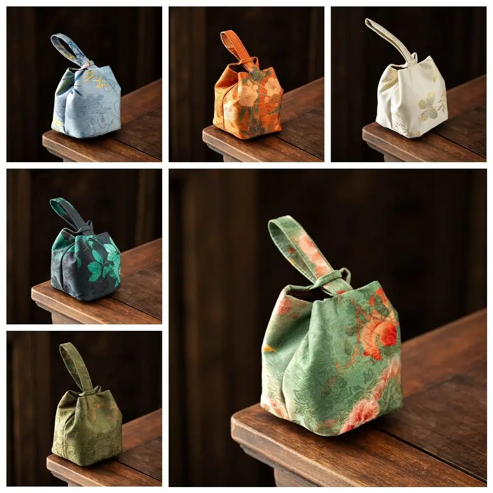Chinese Style Teacup Drawstring Cloth Pouch Print Breakage-proof Teaware Storage Bag Multifunctional Portable Small Item Pouch