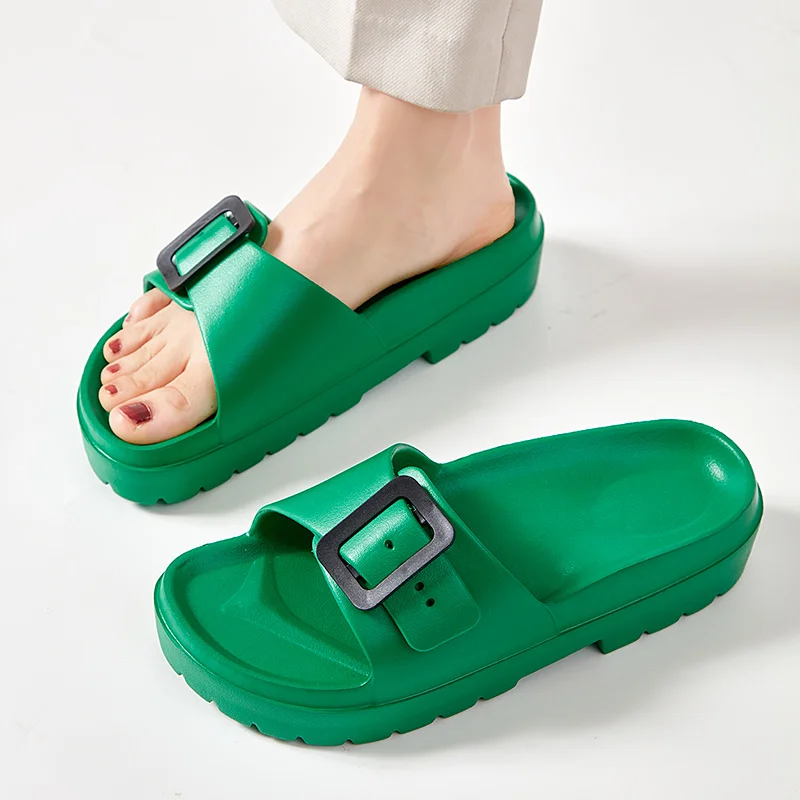 2024 Korean Eva Slides Home Sandals Woman Thick Platform Soft Sole Square Buckle Slippers Summer Beach Flip Flops anti-slip shoe