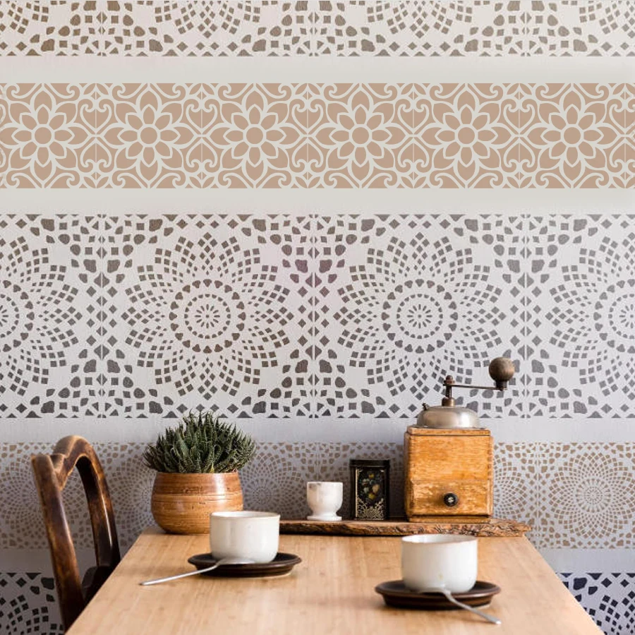 2PCS Floral Geometric Pattern Tile Stencil Template for DIY Decor