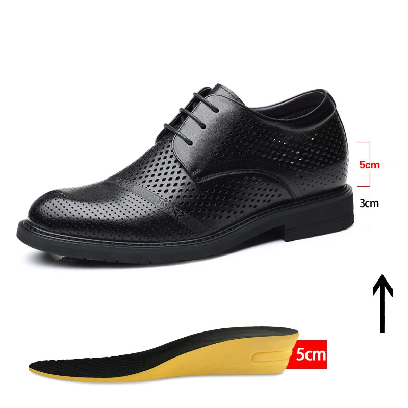 Summer Men Sandals Invisible Heel 8CM/6CM Man Wedding Shoes Hidden Heels Men's Office Derby Shoes Black