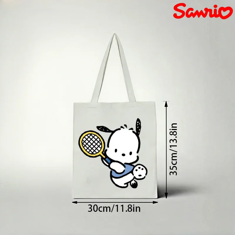 

1pc Kawaii Pochacco Sports Print Canvas Tote Bag, Large Capacity Daily Shopping & School Shoulder Bag
