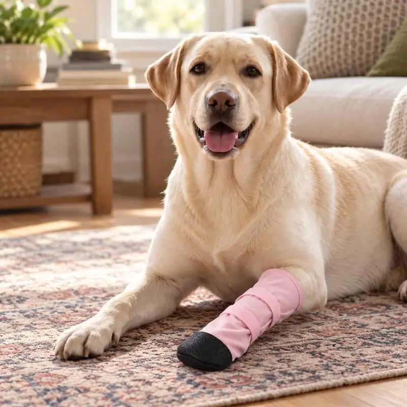   Dog Foot Recovery Shoe with a Dirt and Debris Barrier, Soft Fleece Lining, 2-Bands Fastening, and Walking Grip for Outdoor Use
