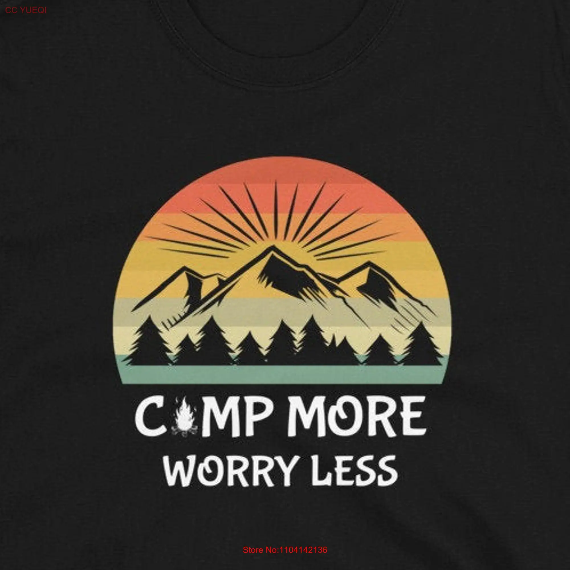 Camp More Worry Less T Shirt Retro Camping Vintage Trip Campfire Mountaineering long or short sleeves