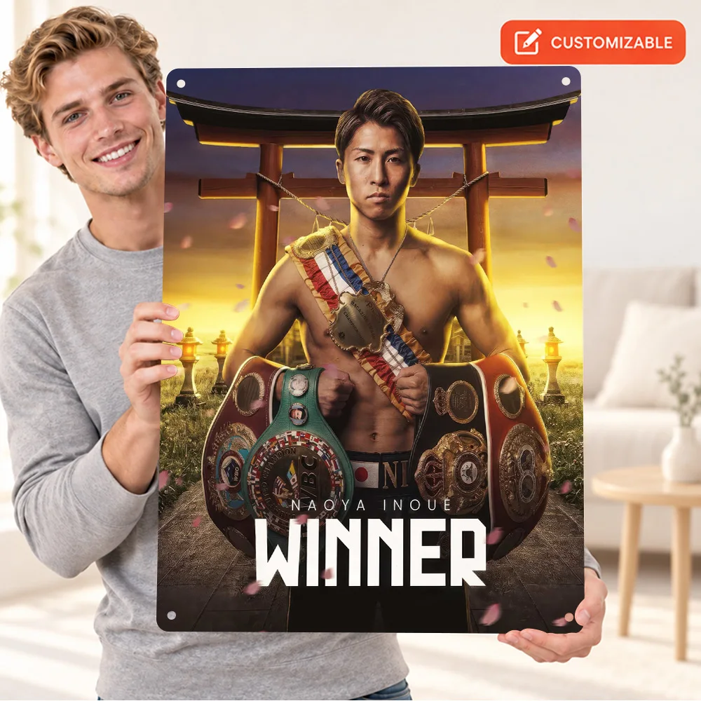 Naoya Inoue Winner Boxing Textured Metal Poster Personalized Aluminum Sign Layered Portrait Collage Wall Art For Home Office