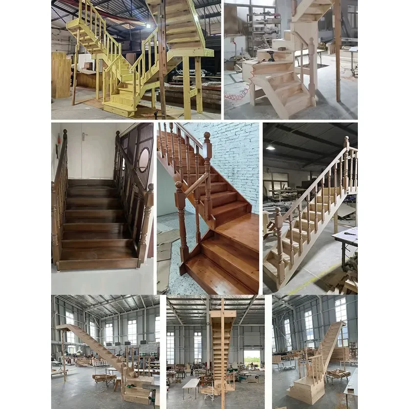 For Custom Solid Wood Duplex Loft Stairs Modern Indoor Wooden Ladder Complete Set Apartment Partition Home Decor