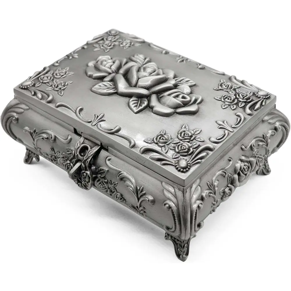 

Винтажный металлический сундучок-шкатулка для хранения мелочей, органайзер, шкатулка для колец с розой, для девушек и женщин, большой