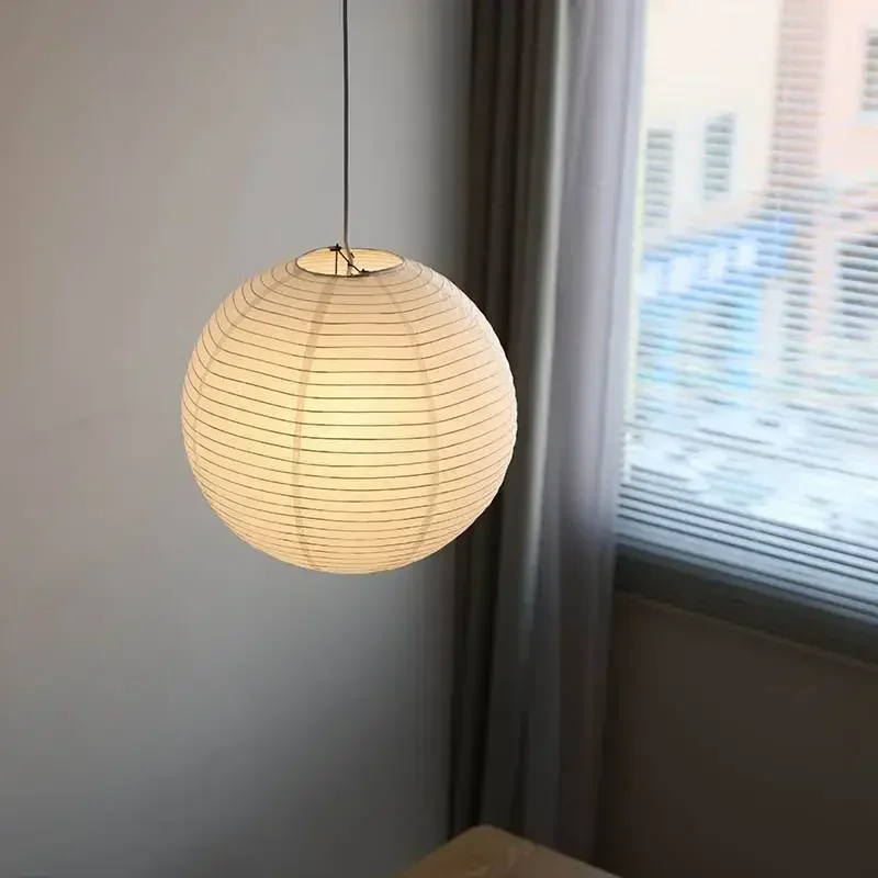 Japanese Zen Style round Ball White Rice Paper Chandelier Simple Pendant Lamp for Living Room Decor