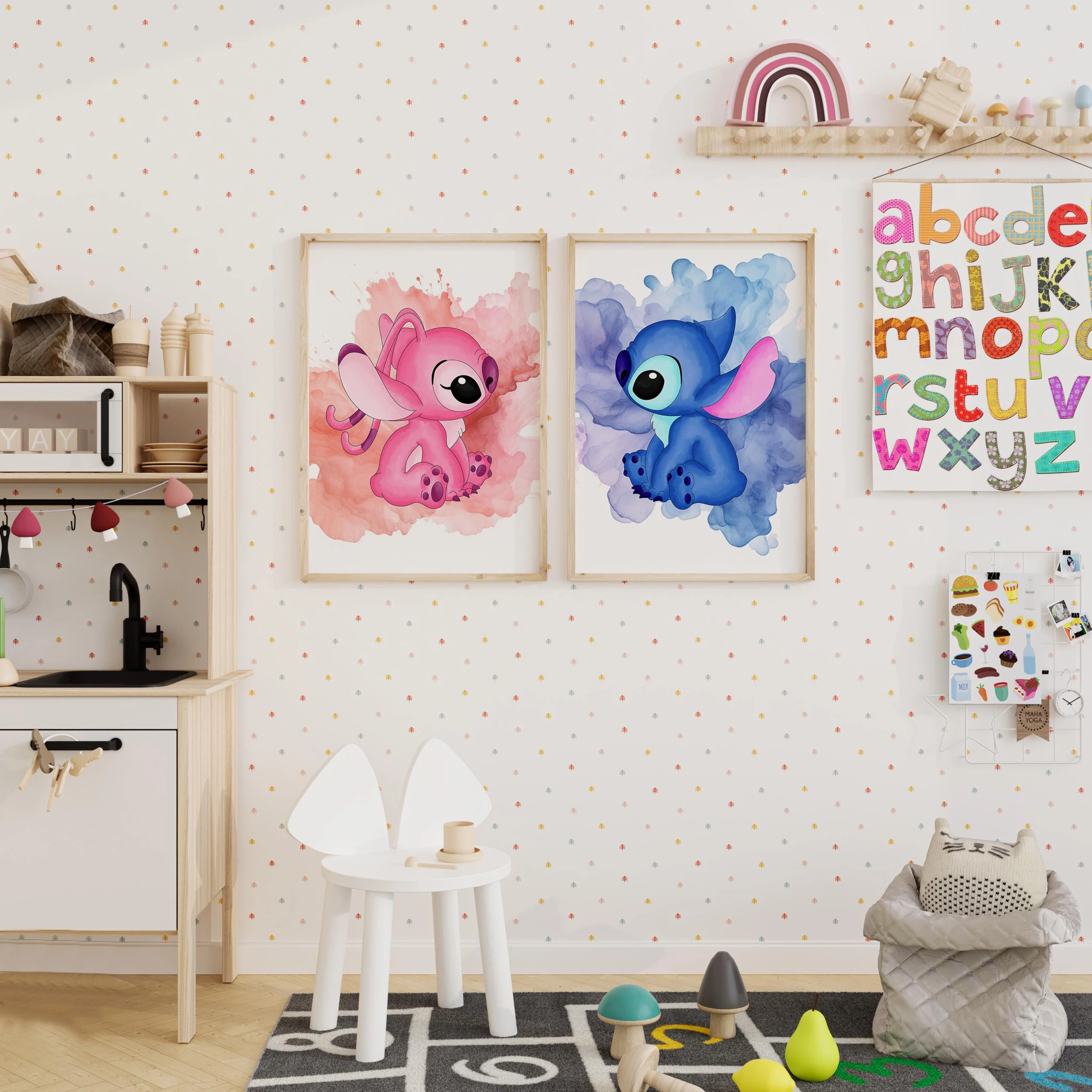 MINISO ديزني الفن قماش المشارك غرزة و الملاك جدار الفن المائية الحضانة يطبع غرفة الاطفال ديكور استحمام الطفل هدية ديكور المنزل