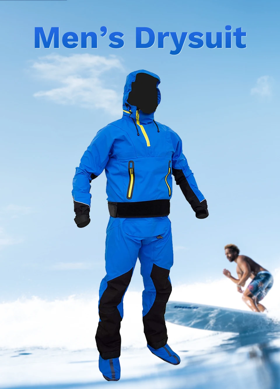 Sturdy Hooded Dry Suit Safely Drysuit Latex Men Spring For Whitewater Expanding Boating Kayaking Fishing Wetsuit Warm Waterproof