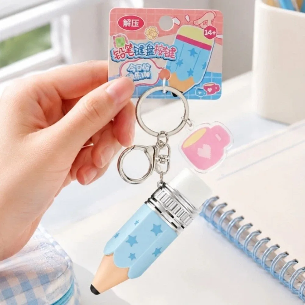 Fingertip Pencil Shape Fidget Clicker Make Sounds Two Side Click Electric Keycap Keychain Colorful Love Heart Star Print