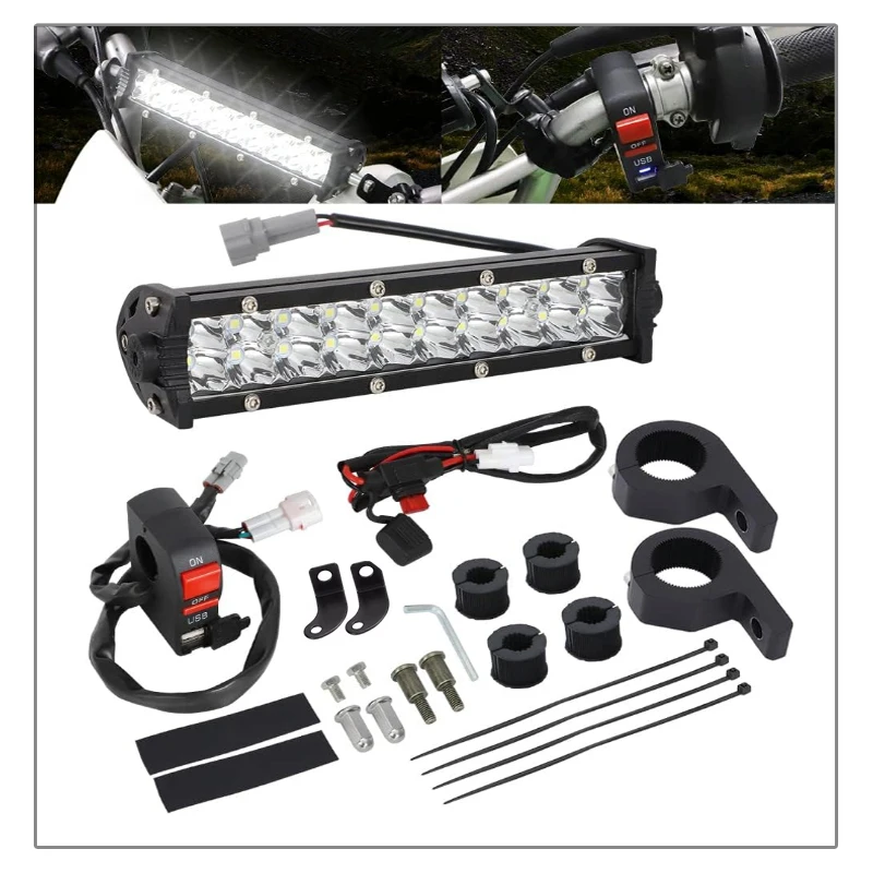 Motorcycle Headlight Light Handlebar LED Light Bar Set for KLX110 CRF110 TTR110 YZ250F 60W LED Kit Fits Most 7/8” Handlebars