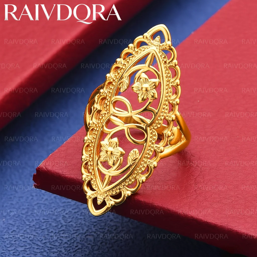18K Gold Plated Size 8 Flower Shield Wedding Ring For Women Fashion Jewelry Unique Retro Engagement Accessories