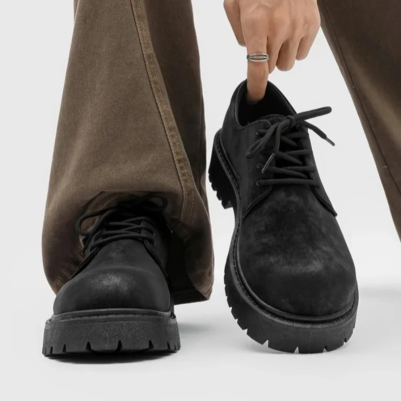 

Men's British Retro Wide Round-Toe Derby Shoes Outdoor Business Platform Men's Shoes Chunky Casual Leather Shoes Zapatos Hombre