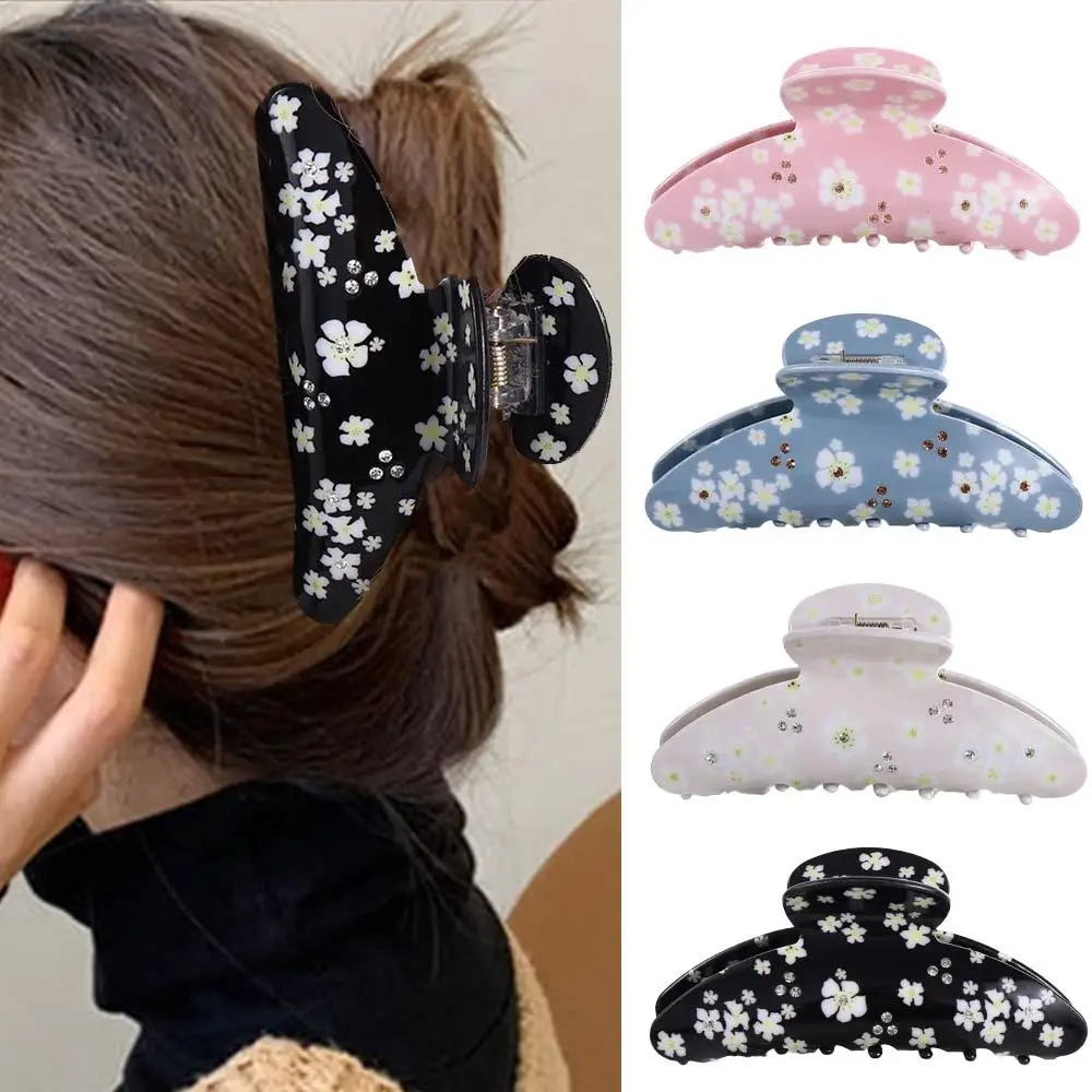 Rhinestone Geometric Shape Small Floral Acetic Acid Hair Clip Korean Style Headwear Flower Hair Claw Female Hair Accessories