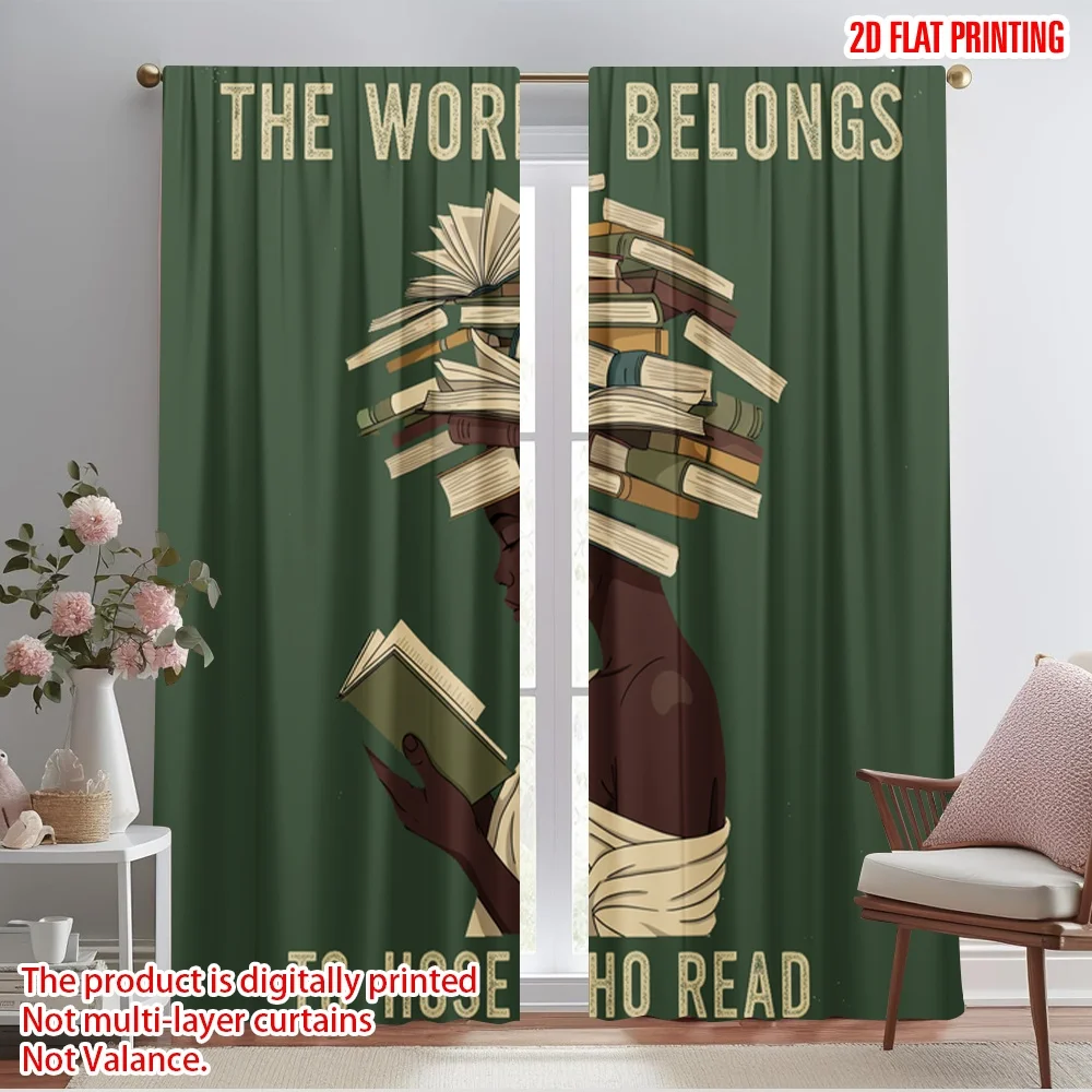 

2pcs 2D flat printing Drapes Book Woman Reading Knowledge Polyester Fabric Without Electricity Festive Wall Decor Perfect for