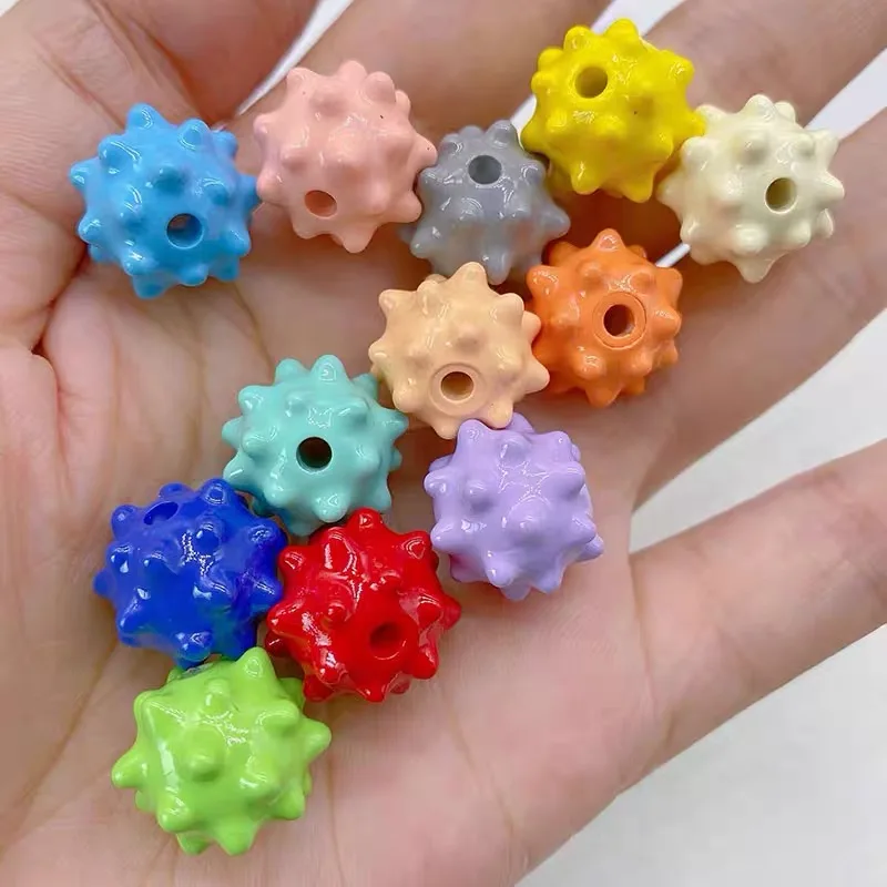 

New style 100pcs/lot color print geometry sea urchin shape resin straight holes beads diy jewerly earring/garment accessory