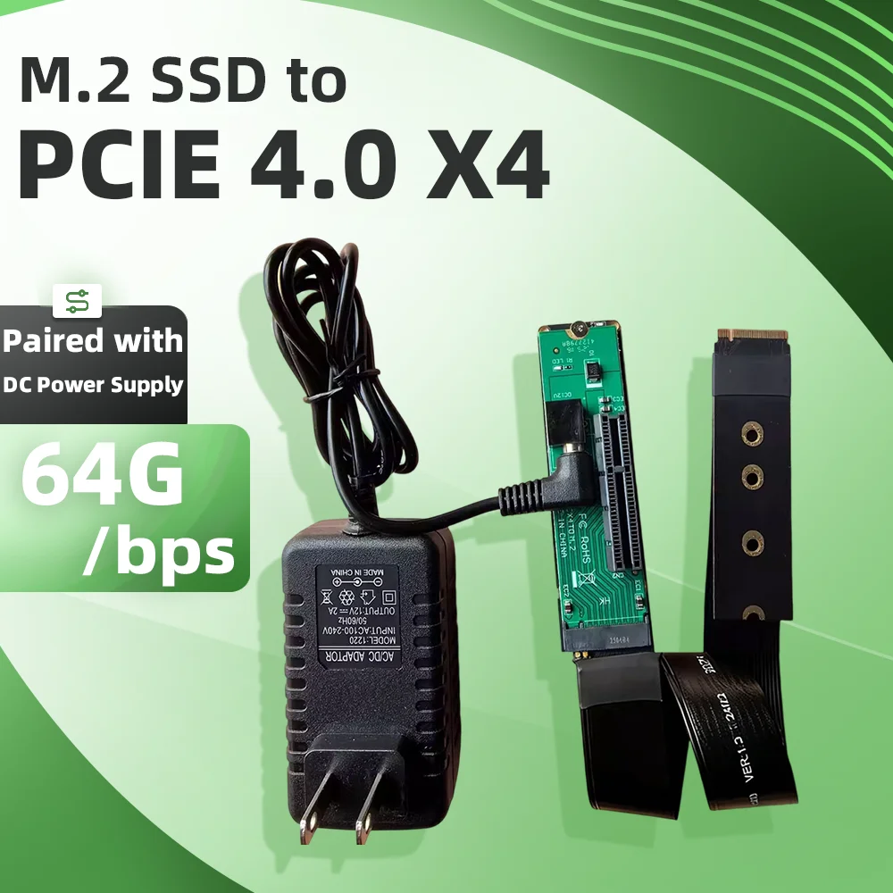 64Gbps PCI 4.0 X4 to M.2 with DC Power Supply for SSD Laptop Connected with External Graphics Card Acquisition Sound card