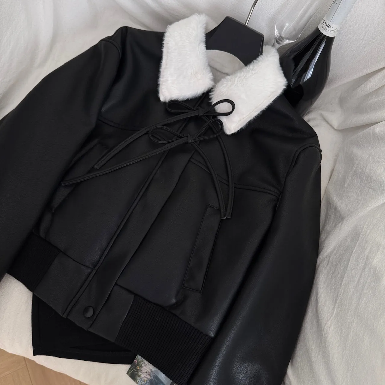 Giacca corta in lana d'agnello da donna invernale Capispalla retrò americano Cappotto in ecopelle PU Y2k Moda coreana Design anni 2000 Spessore Nuovo