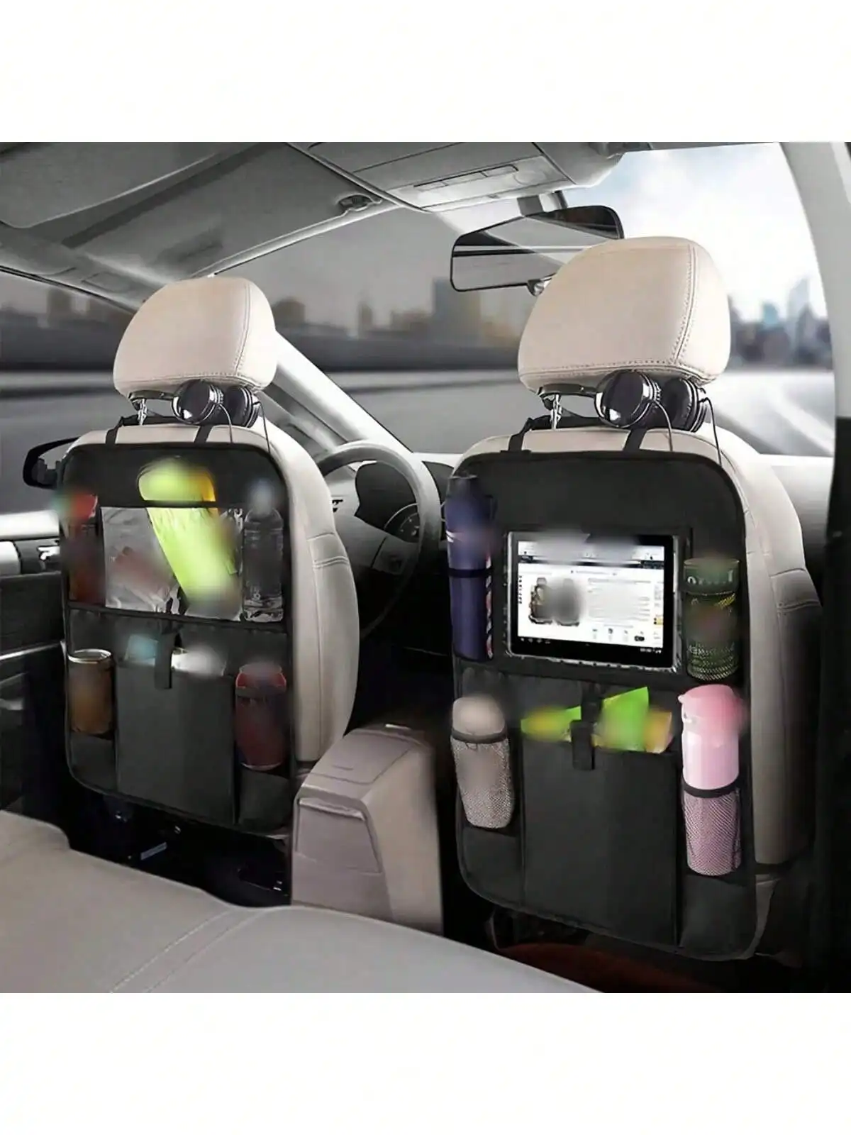 Storage Organizer, 1 Pack of Rear Seat Kick Mats with iPad Tablet Stand, Car Seat Back Protector, Which Can Prevent the Vehicle