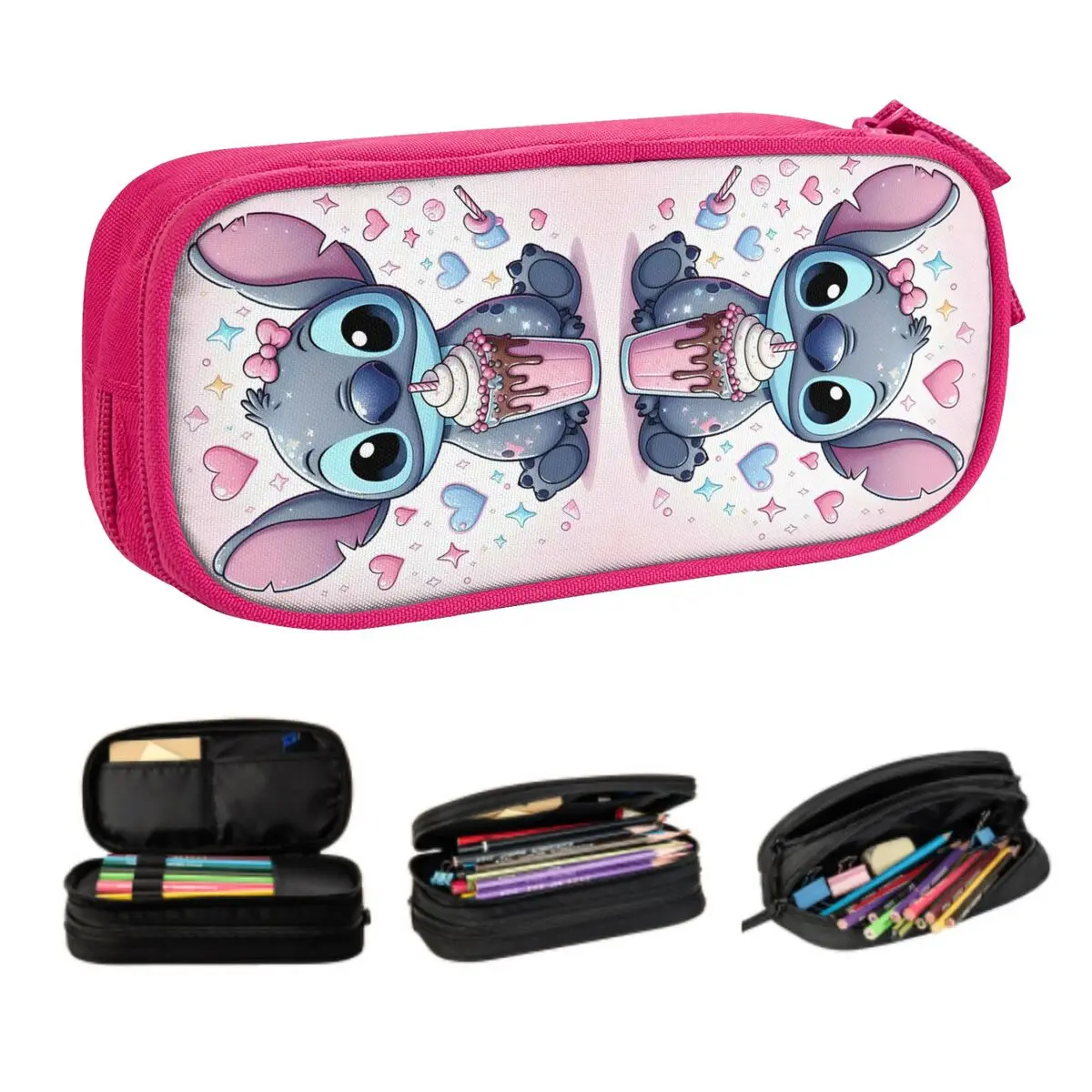Estuche de lápices personalizado de dibujos animados de Disney Lilo y Stitch para niña y niño, caja de lápices de Anime Kawaii de gran capacidad, papelería