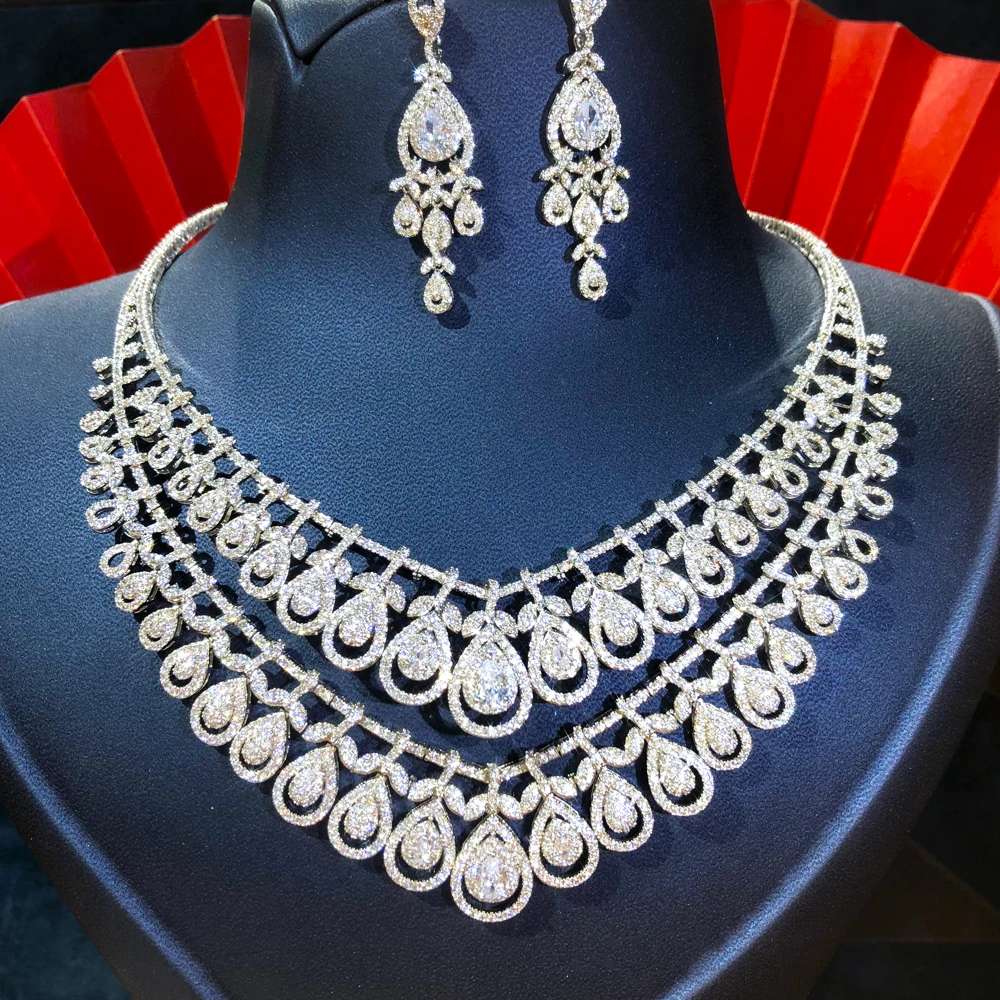 

GODKI Double Layers 4PCS Luxury Indian Jewelry Set For Women Wedding Party Cubic Zircon Crystal Dubai Bridal Jewelry Set