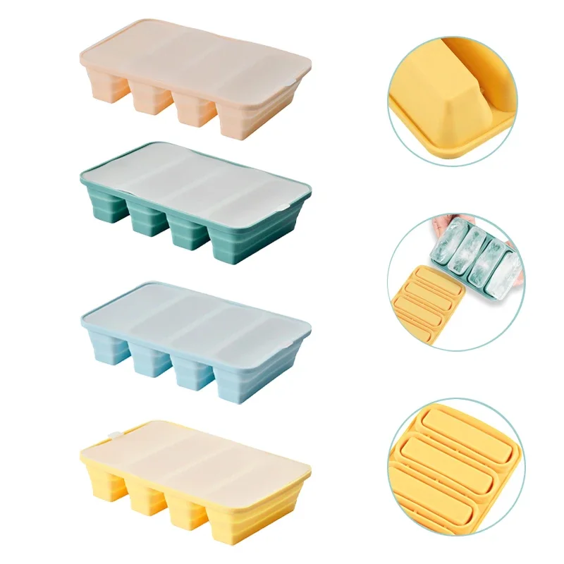 Foldable Silicone Ice Cube Rectangular Ice Cube with Lid Hexagonal Block Mold Ice Maker Kitchen Tools Accessories Quickly Freeze