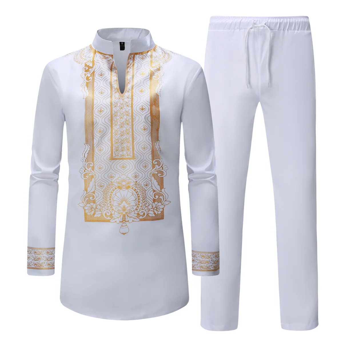 Four Seasons New Fashion Men's Casual Trendy Elegant Printed 2 Pieces of Sets African Style Sets Male Long Sleeve Clothes Pants