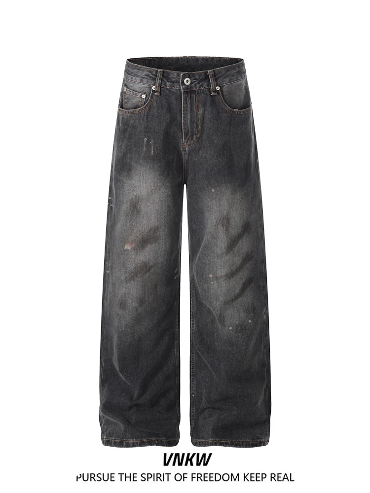 Calças Jeans Micro Denim Retro Americano com Lavagem Desbotada para Homens e Mulheres, Corte Solto e Perna Larga, Estilo Casu...